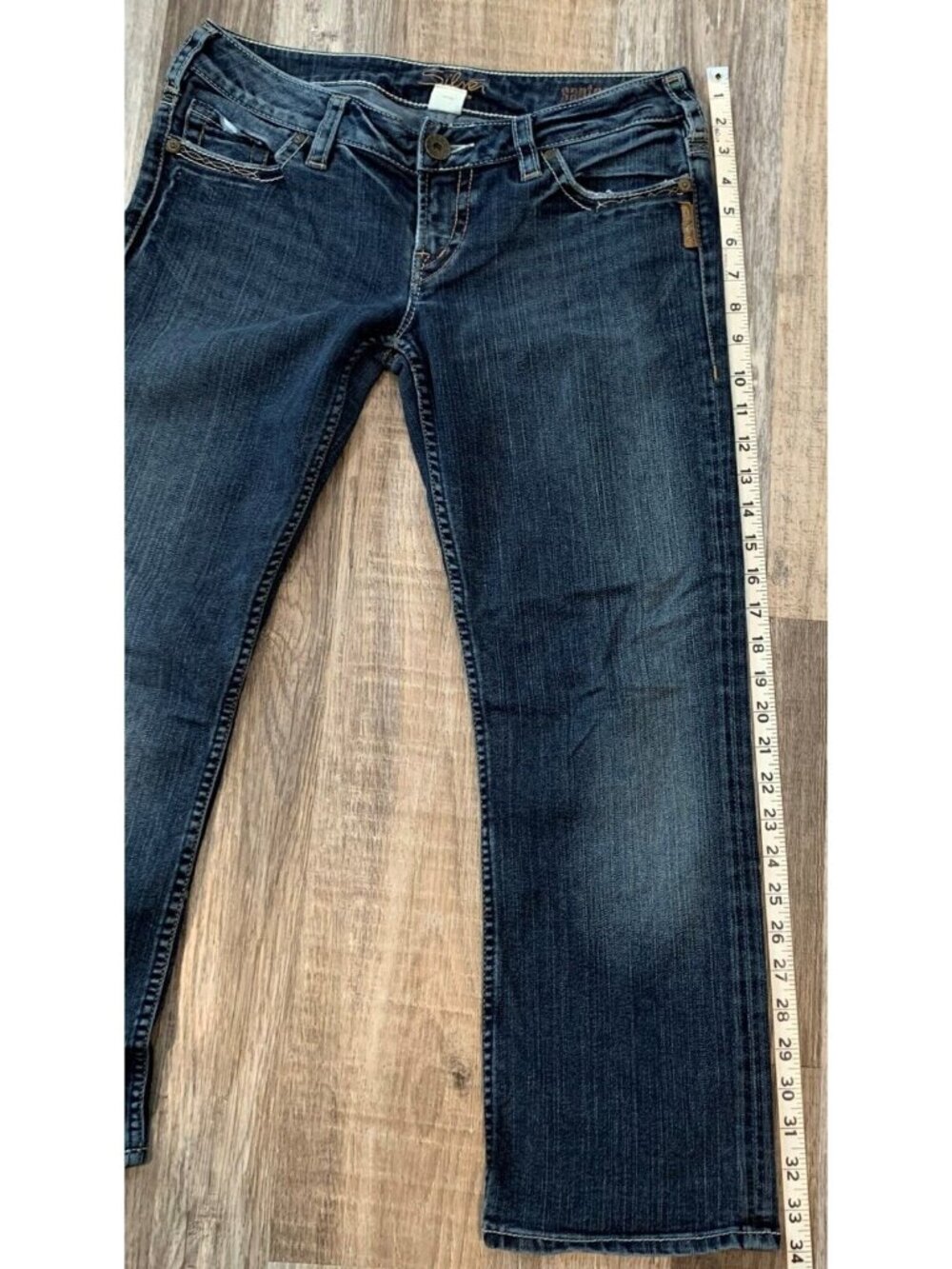 Silver Jeans Santorini Denim Capris Womens Sz 29 Low Rise Dark Wash Embroidered - Picture 11 of 12